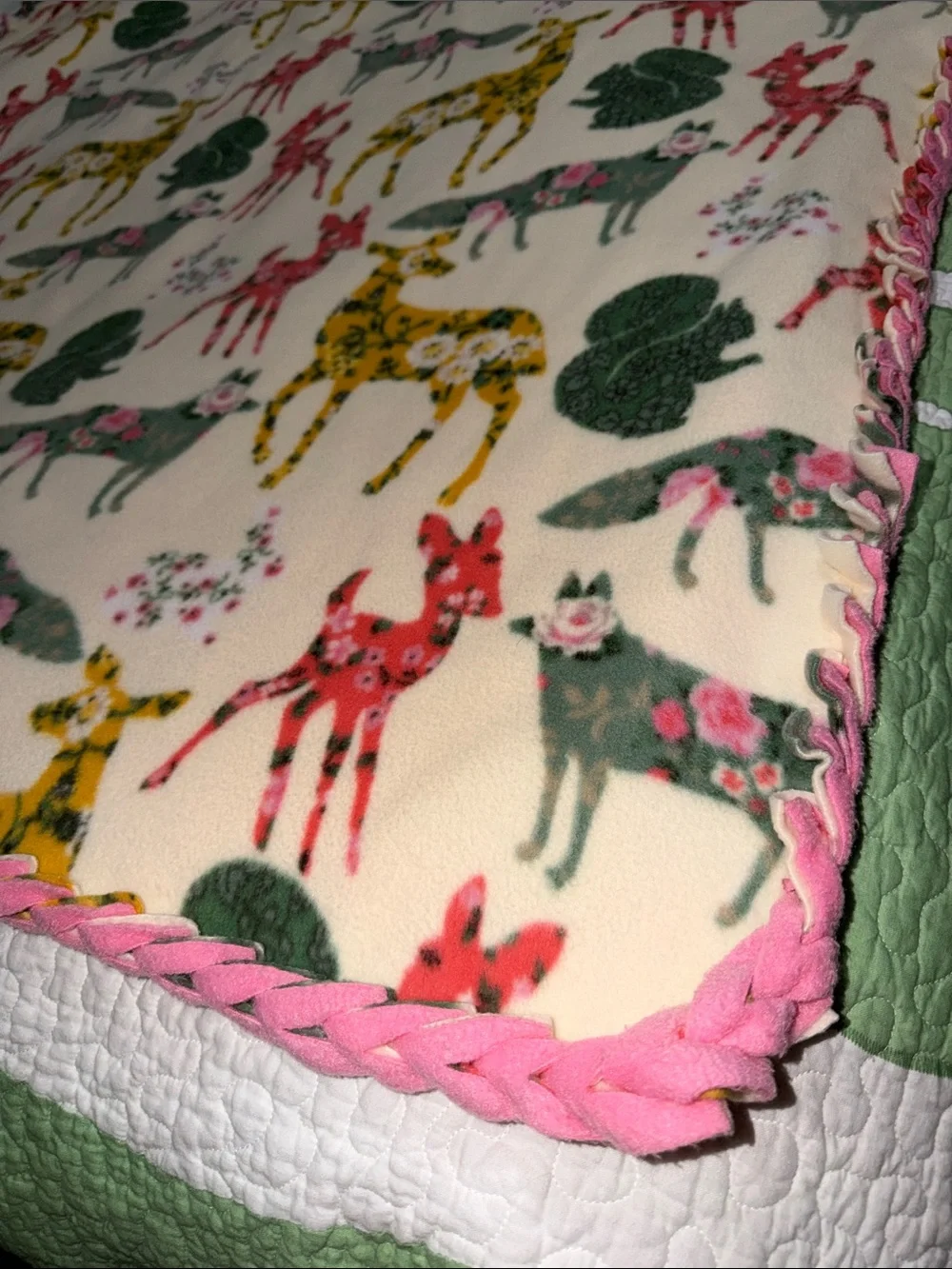 “Little Deer” Tourmaline infused Blanket Deer,fox & Floral patterns Fleece 53x53